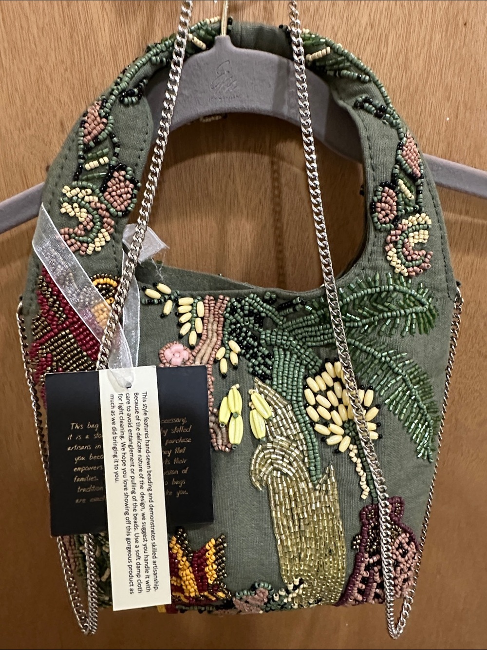 From India to You Embroidered Beaded Mini Bag in Green - Handmade Accent Purse - Picture 10 of 11